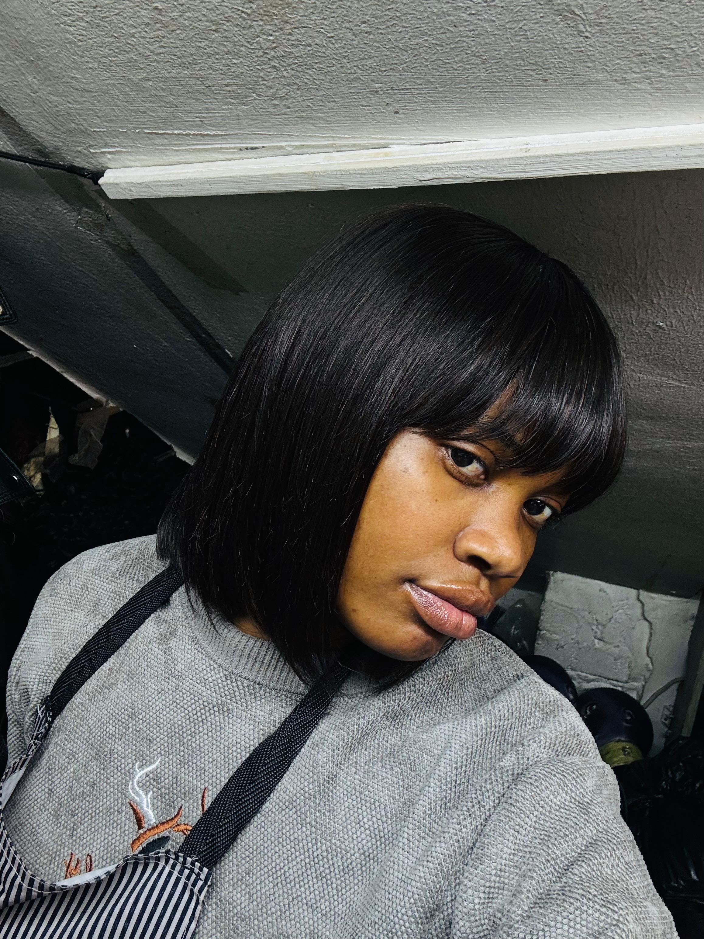 12-Inch Peruvian Human Hair Fringe Wig Straight Bob
